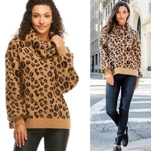 Donna Salyers fabulous furs Leopard Cowl Neck Sweater